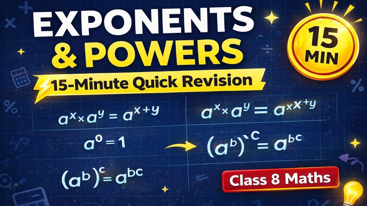 Exponents & Powers Class 8 Maths | 15-Minute Quick Revision with Examples