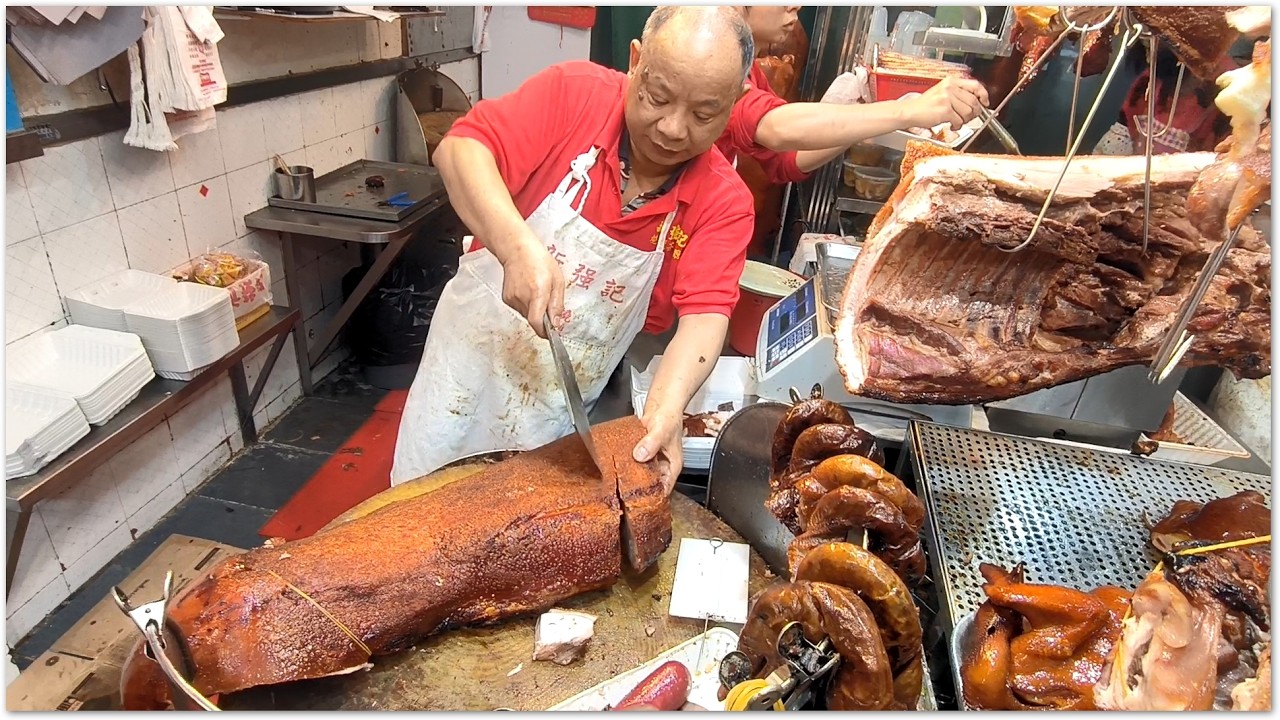香港燒味 網紅店天天旺場 Hong Kong Roast Pigs YUMMY 老闆開乳豬 大聲落力叫賣燒肉 燒鴨爆煙爆肉汁 趁熱食 好吃 香港美食 新強記燒腊飯店佐敦