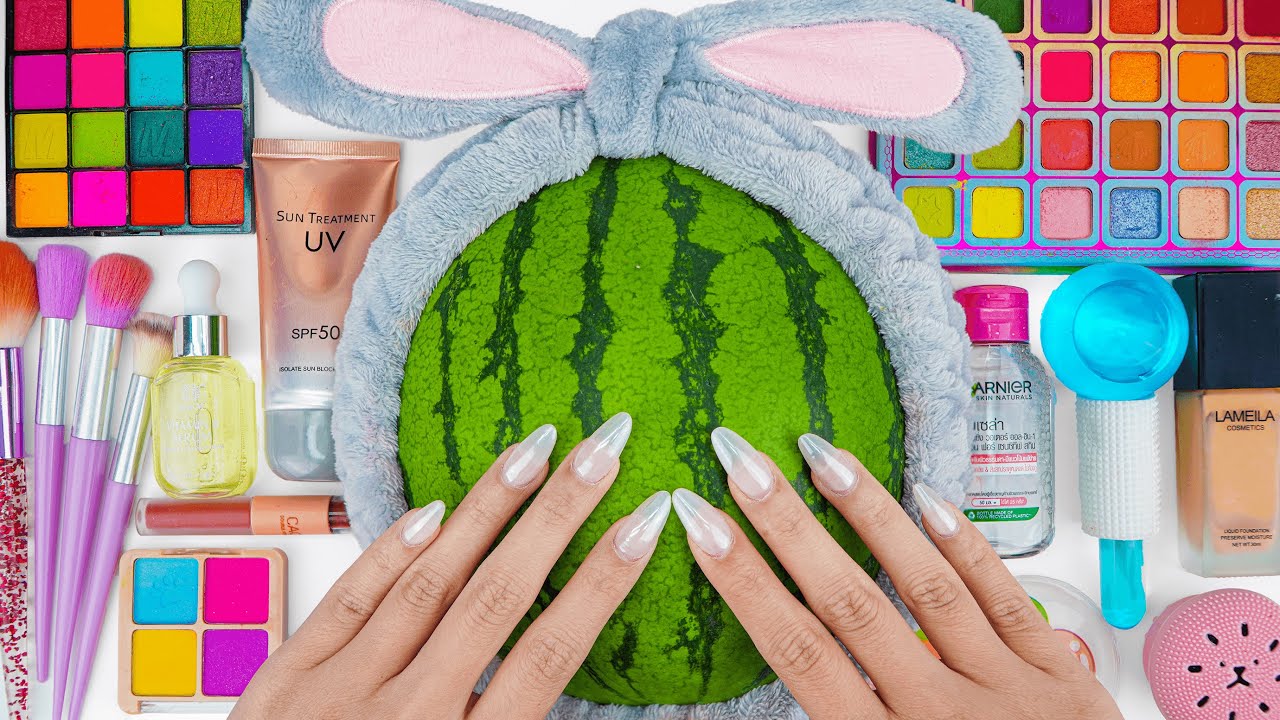 🍉 ASMR Makeup on Watermelon | No Talking, Pure Brushing & Tapping Sounds