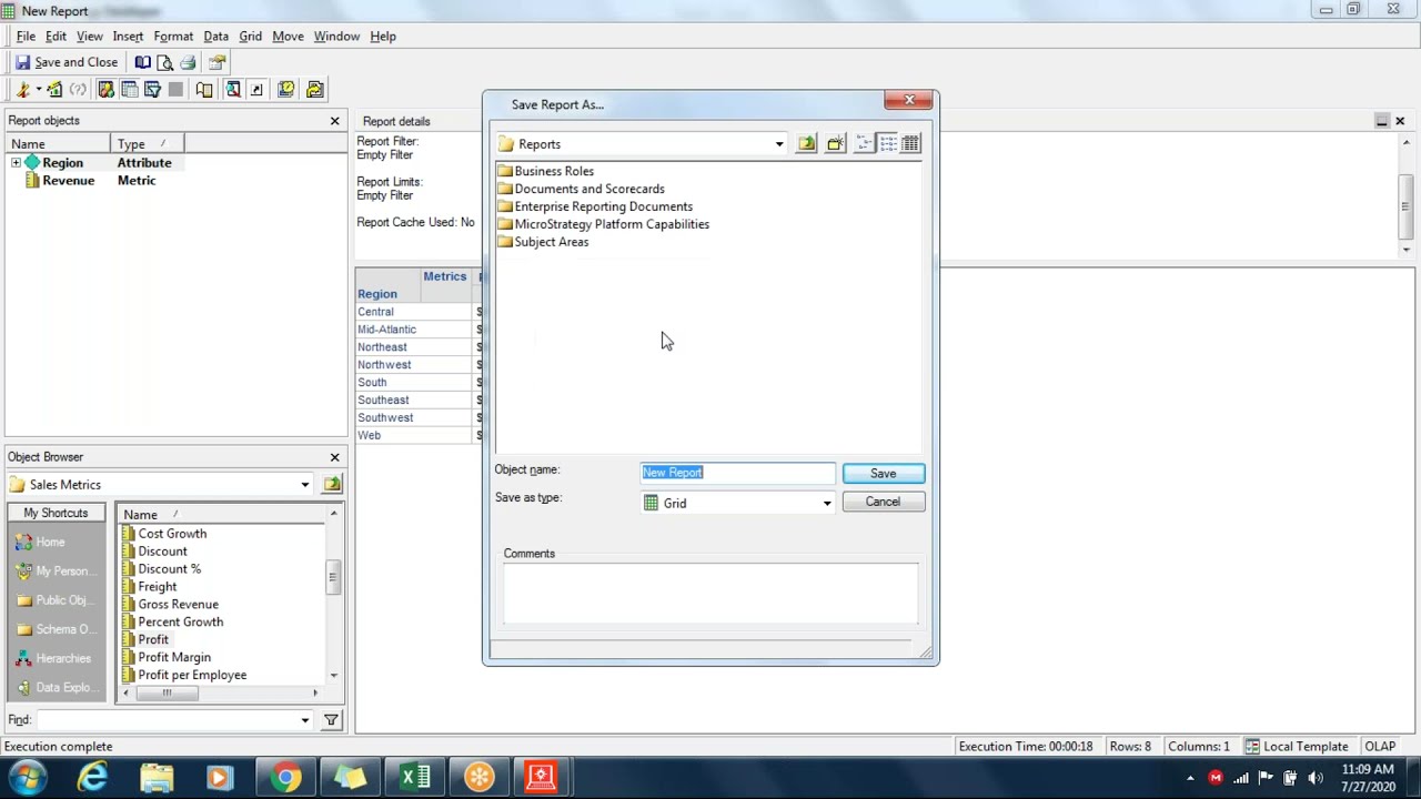 Создание отчетов Microstrategy Desktop и просмотр SQL.
