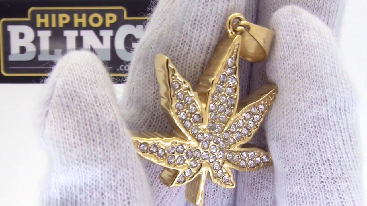 Bling Bling Marijuana Pot Leaf Pendant | Gold Hip Hop Jewelry