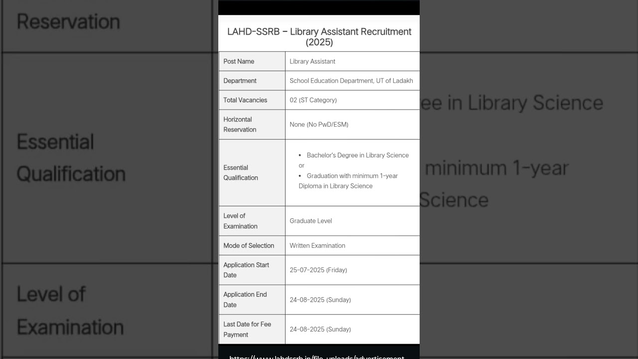library assistant at Ladakh | new library science vacancy 2025 | #librarian #exam #shorts #library