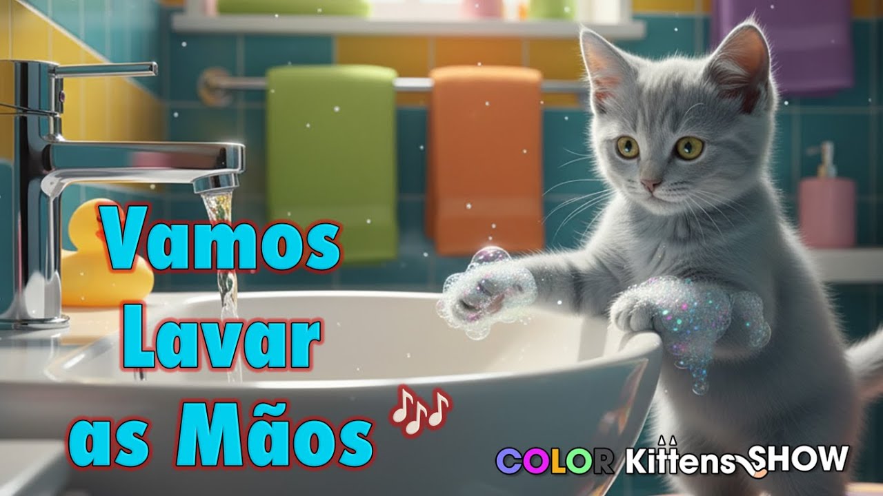 👐💦 Mãos Limpinhas! | Gatinhos Coloridos Ensinam a Lavar as Mãos com Sabão! 🎶