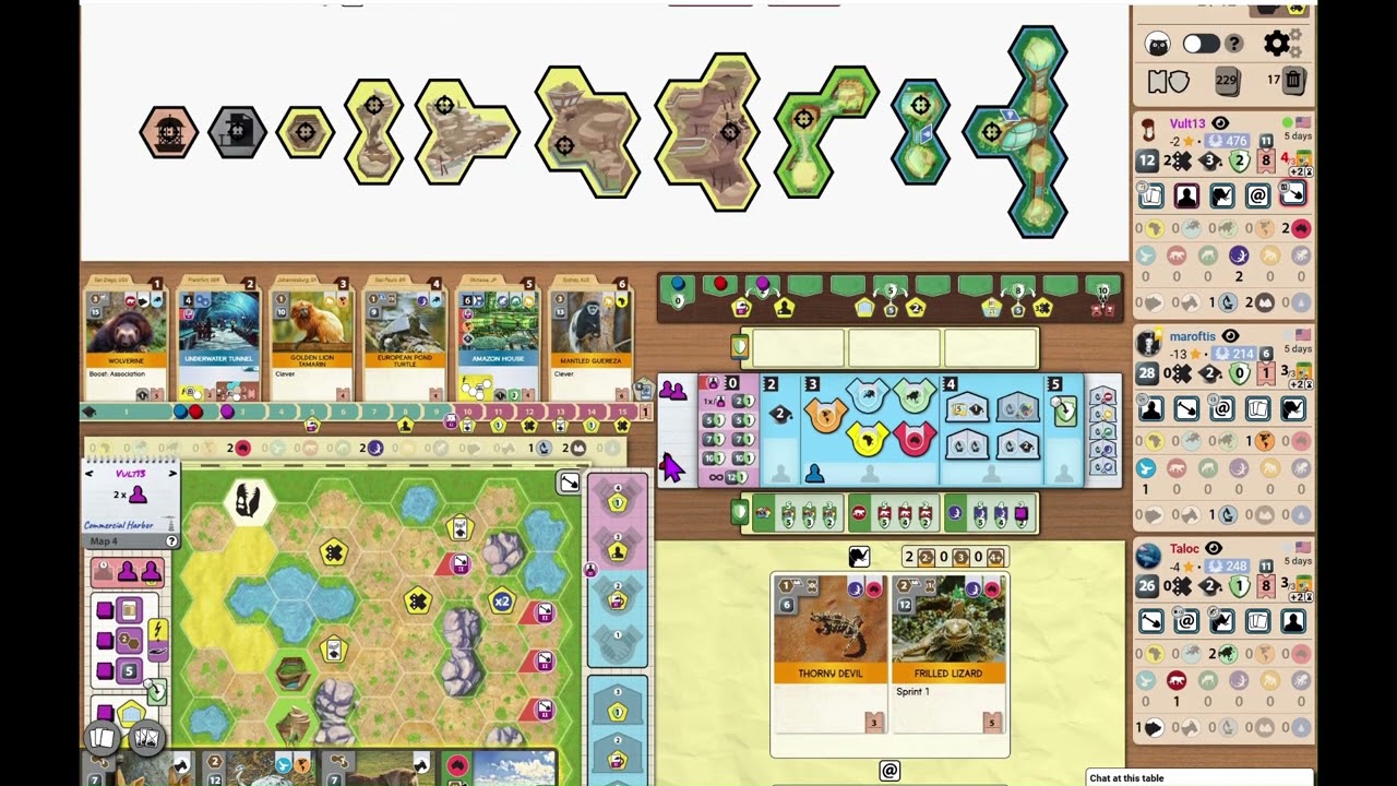 Ark Nova 3 player game playthrough. Elephant bonus card decides the game.