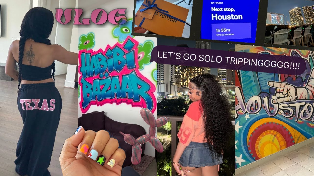 VLOG | SOLO TRIP TO HOUSTON TX🤘🏾✈️💞👾🌎 rooftop cinema + rug tufting + LV unboxing + chitchat & more!!