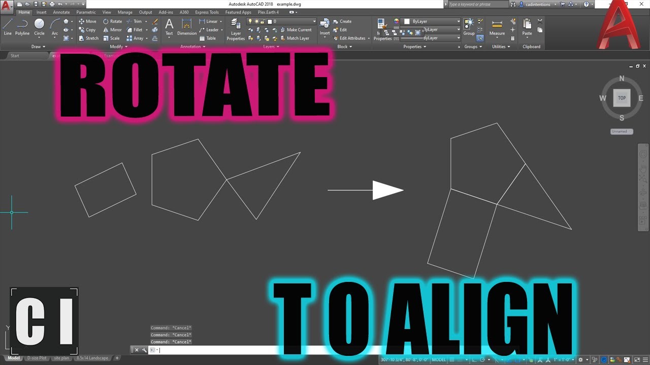 AutoCAD: как повернуть объекты для выравнивания — поворот для совмещения с линией и многое другое...