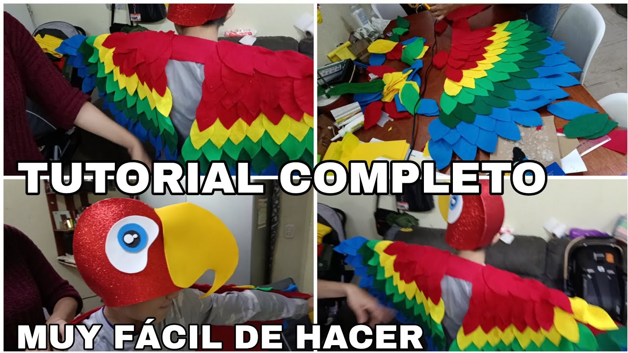 DISFRAZ DE GUACAMAYO CON FIELTRO FACIL Y RÁPIDO GUACAMAYO ROJO DE PRIMAVERA 