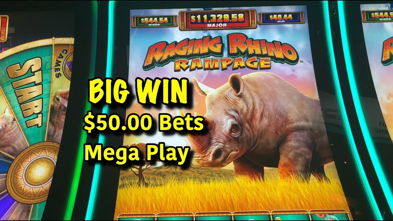 RAGING RHINO RAMPAGE - New Slot, BIG WIN + $50 Mega Play Bets!