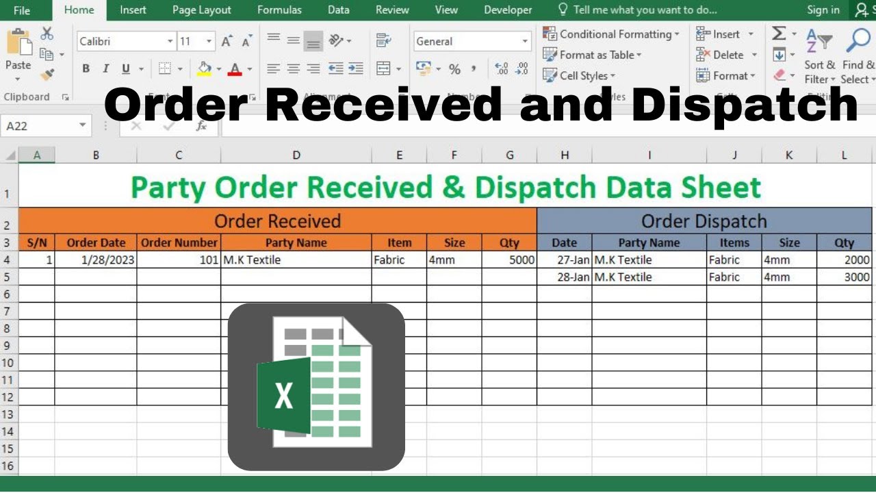 Manage Order received and dispatch data sheet in Excel | AR Computer Guide
