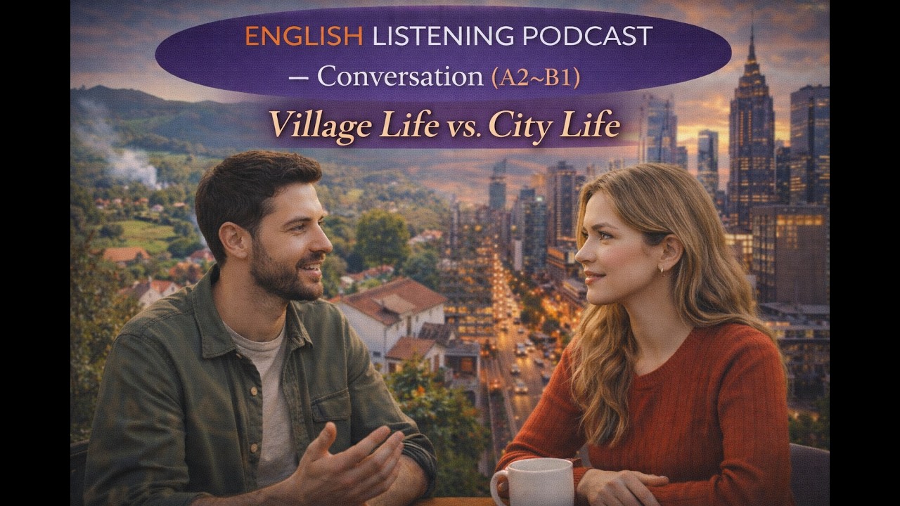 Learn English Conversation | Village Life vs City Life (A2–B1)