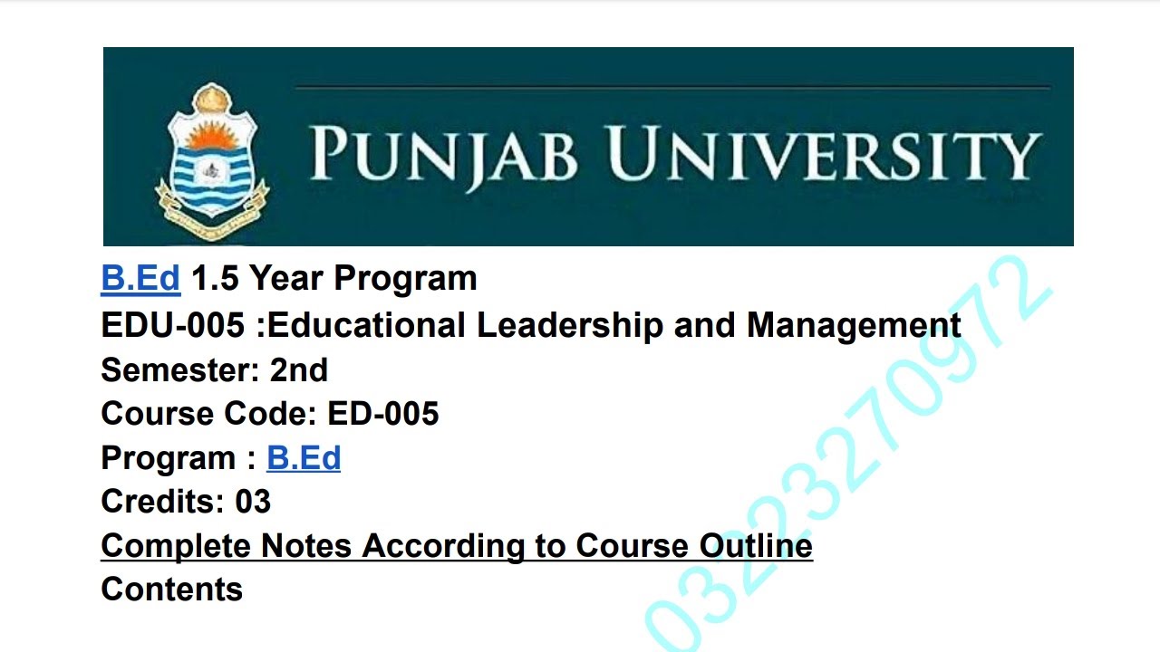 B.Ed 1.5 Year Program ~EDU~005 (Educational Leadership and Management) ~ Complete Notes #notes 