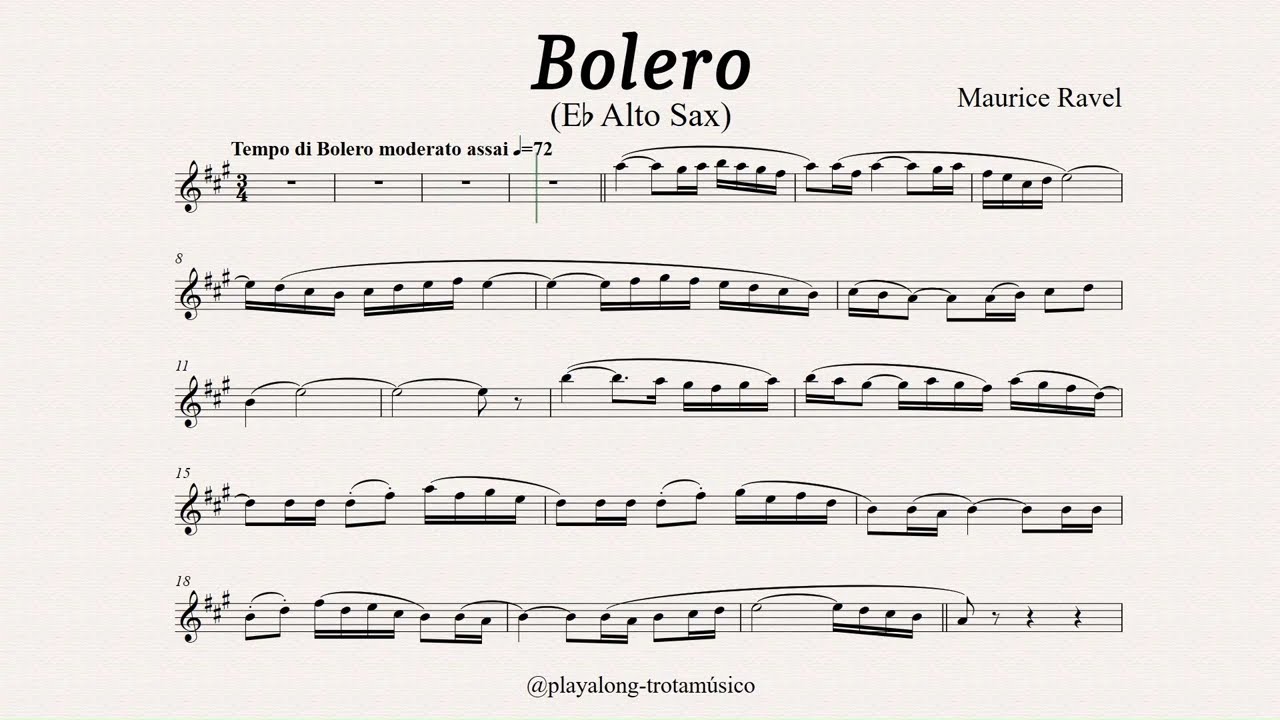 Alto Sax Playalong - Bolero (Ravel) Eb sheet music with orchestral accompaniment