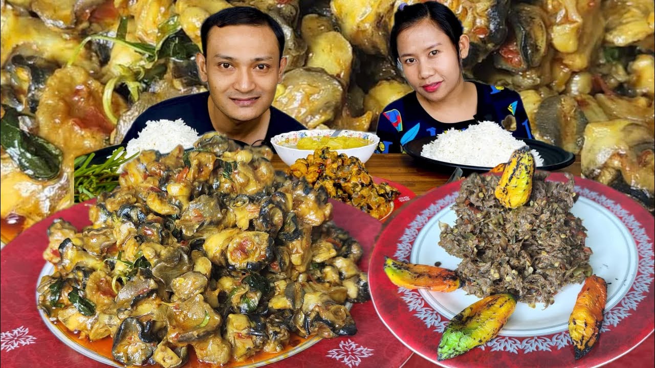 ခရုဆီပြန်နဲ့ကုလားအော်သီးမီးဖုတ်လေးကိုငပိထောင်းလေးနဲ့အမှန်လွေးမယ်/Spicy Snail Curry/Ghost Pepper