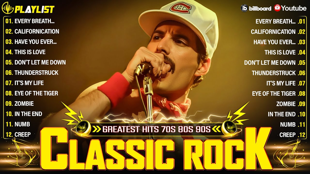 Top 100 Classic Rock Songs 70s 80s 90s ⚡Queen, Nirvana, Guns N' Roses, Metallica, ACDC, Aerosmith