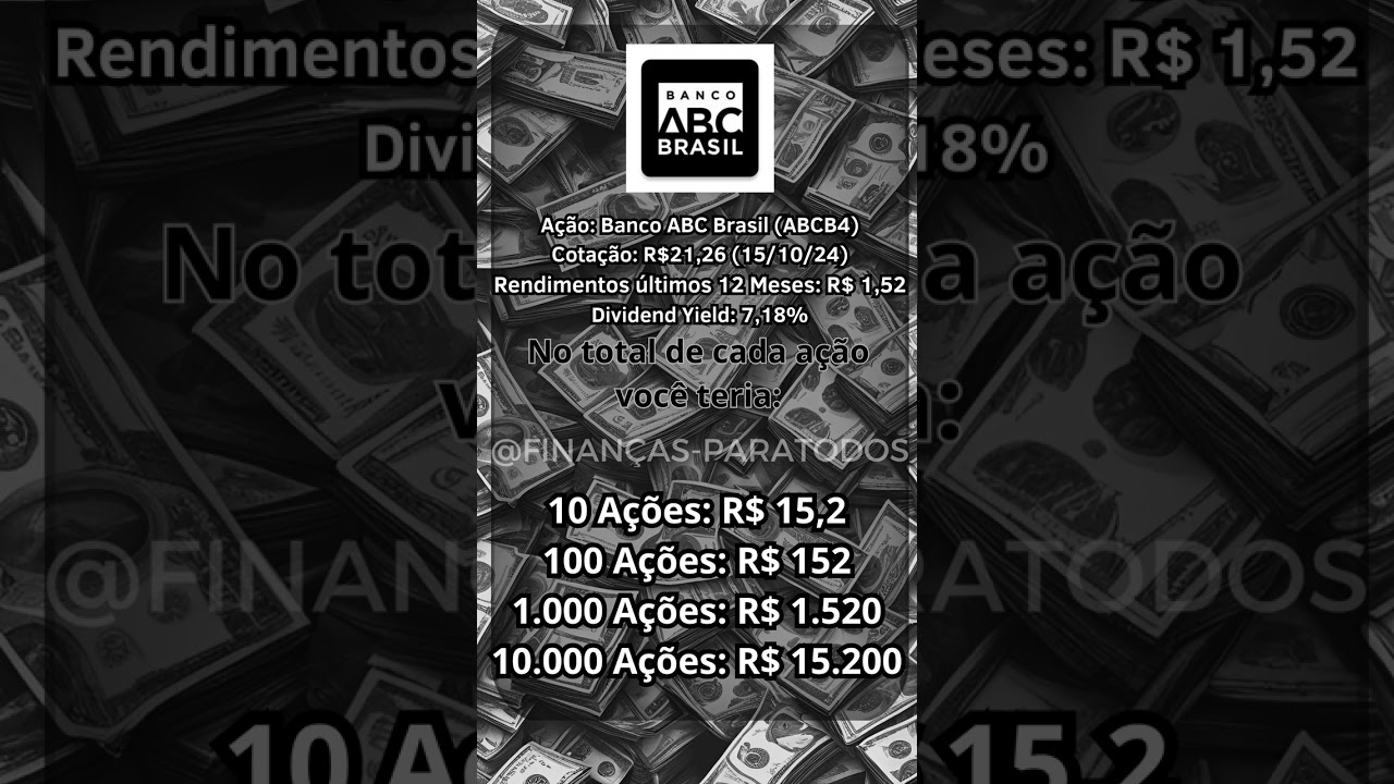 Rendimento Banco ABC Brasil (ABCB4) em dividendos. #a&ccedil;&otilde;es #dividendos #abcb4 #bancos
