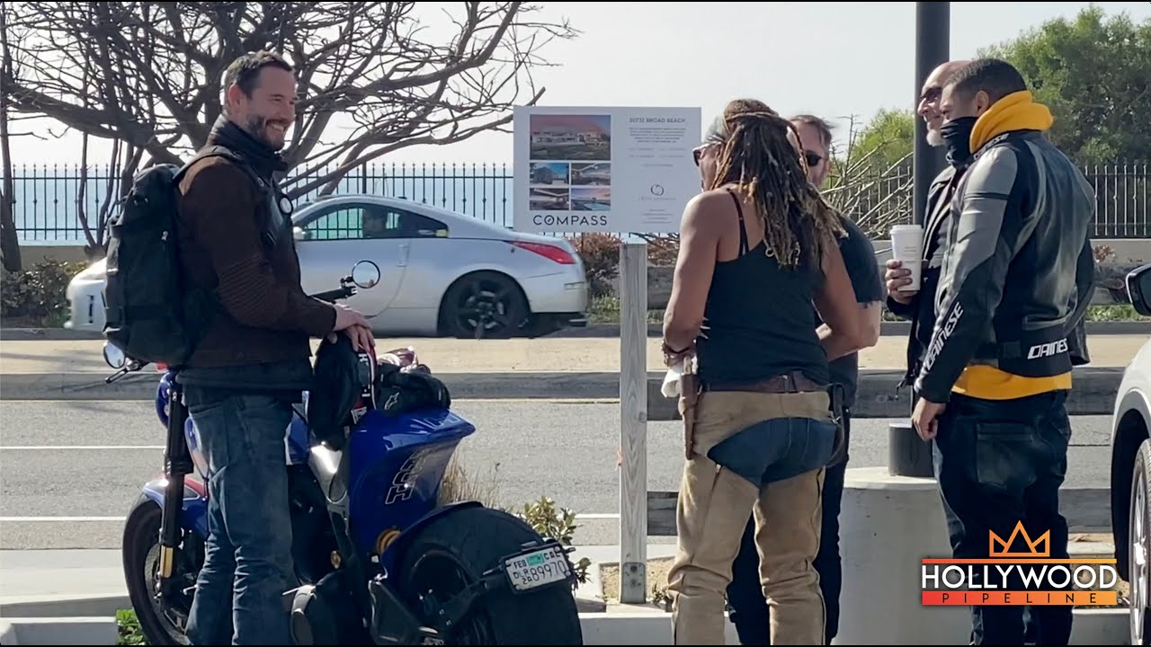Keanu Reeves talking to fans about his 'ARCH Motorcycle' for 3 Minutes Straight in Malibu