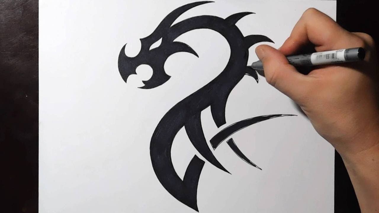 How to Draw a Simple Tribal Dragon Tattoo Design