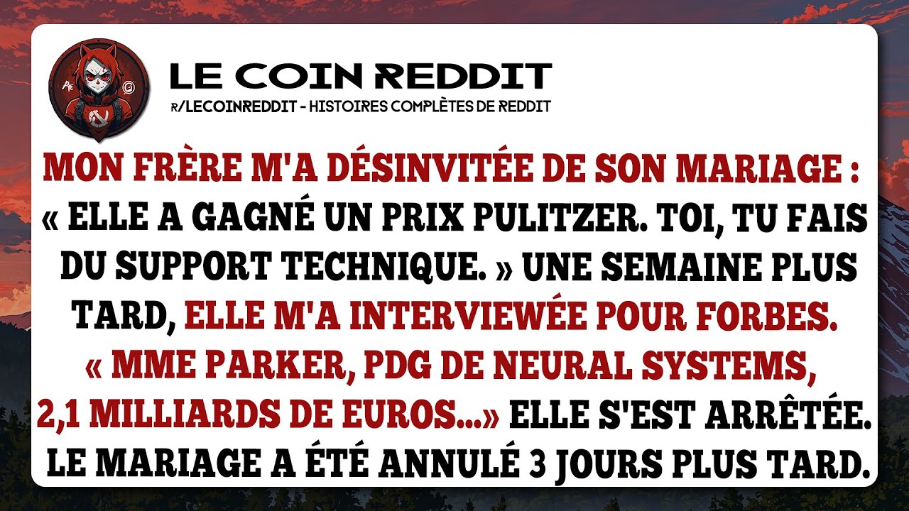 Mon frère m'a désinvitée de son mariage: « Elle a gagné un prix pulitzer. Toi, tu fais du support...