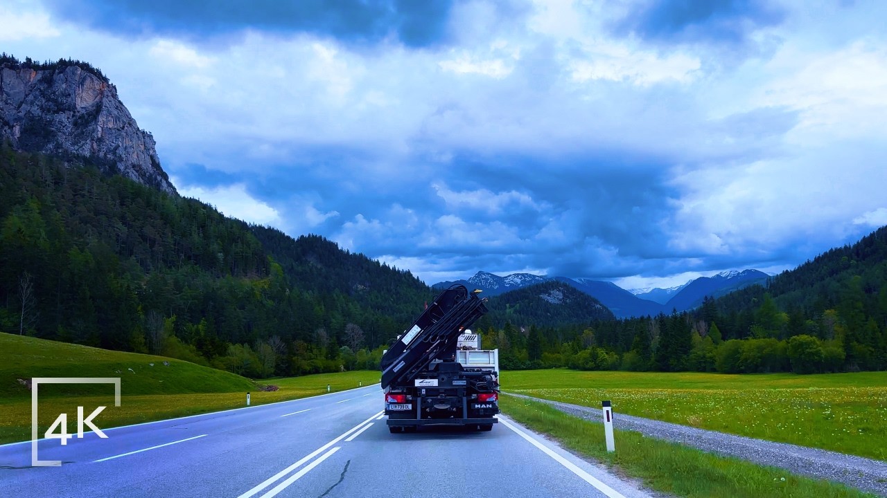 Scenic Drive Alps 4K | Cloudy Road Trip in Austria ASMR