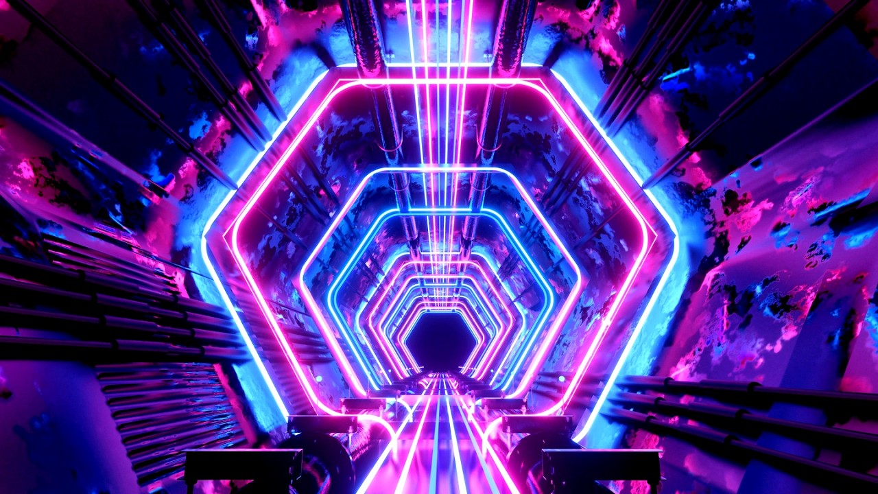 4K Abstract Fast Moving Hexagon tunnel  Blue & Pink Color Neon Light ScreenSaver Background Video