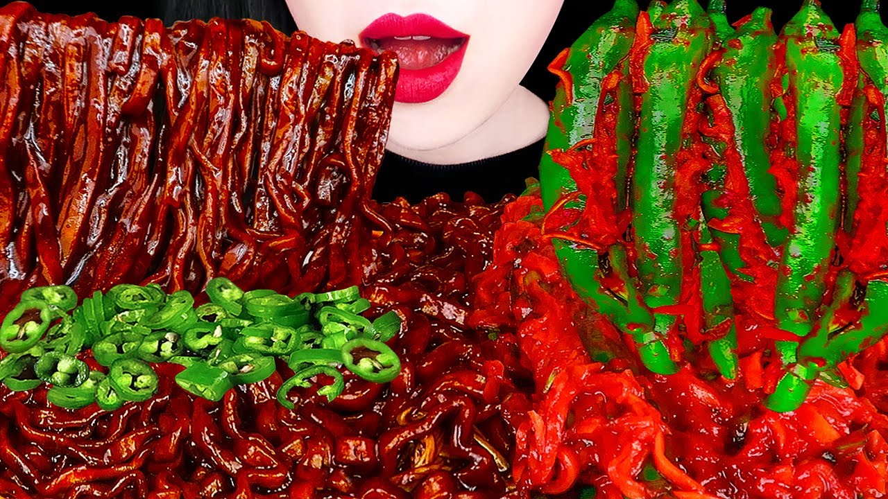 ASMR BLACK BEAN NOODLES, SPICY KOREAM KIMCHI RECIPE 직접만든 고추김치, 짜장라면CUCUMBER PEPPER EATING SOUNDS김치먹방