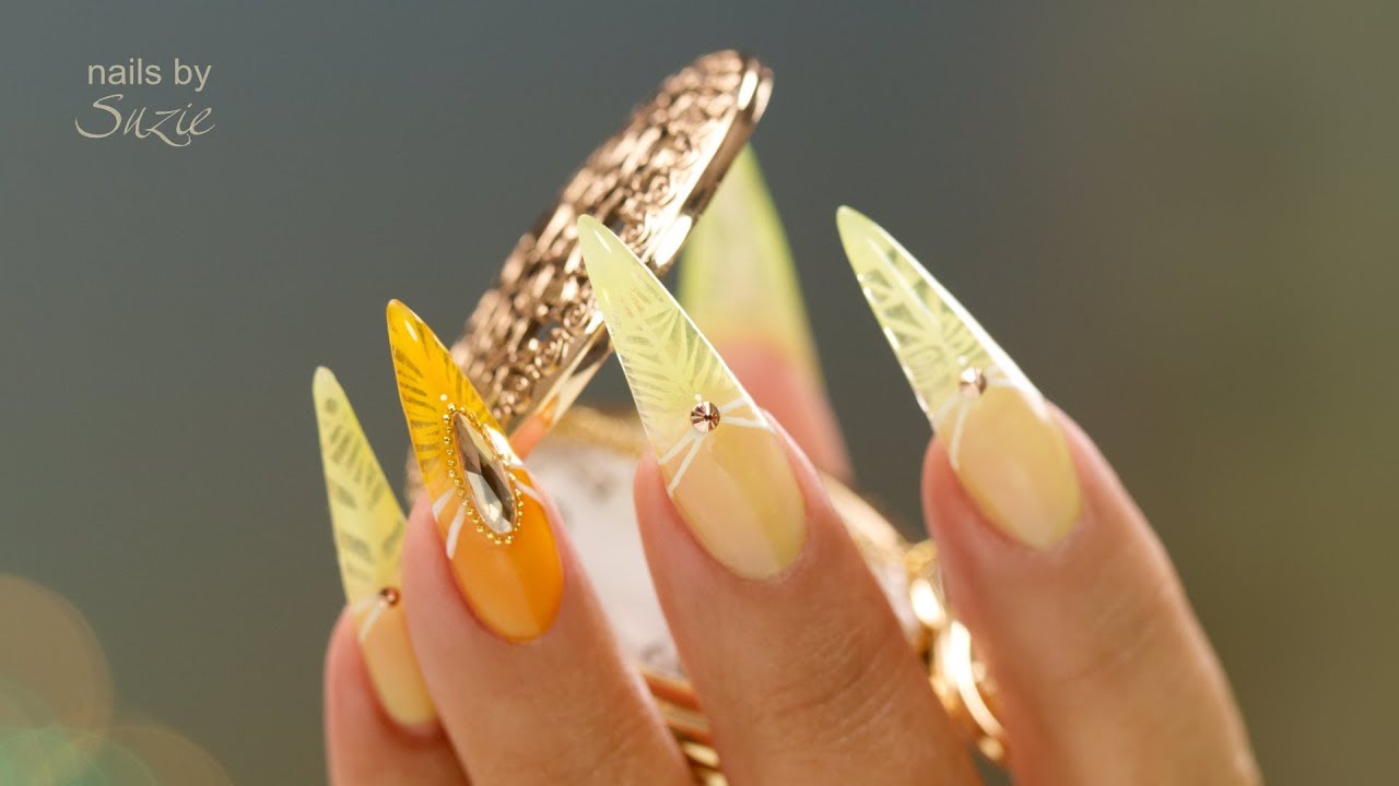 Amber Jelly Nails with Gems