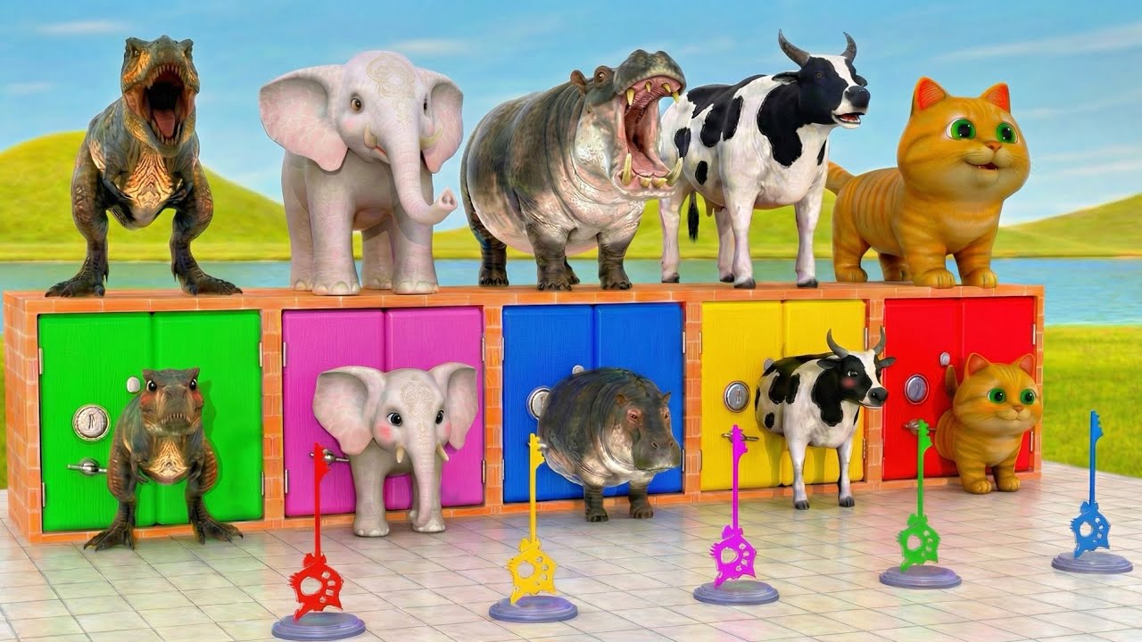 Long Slide Game with Cow Elephant Gorilla Hippopotamus Tiger 3d Animal Game Funny 3d Animals