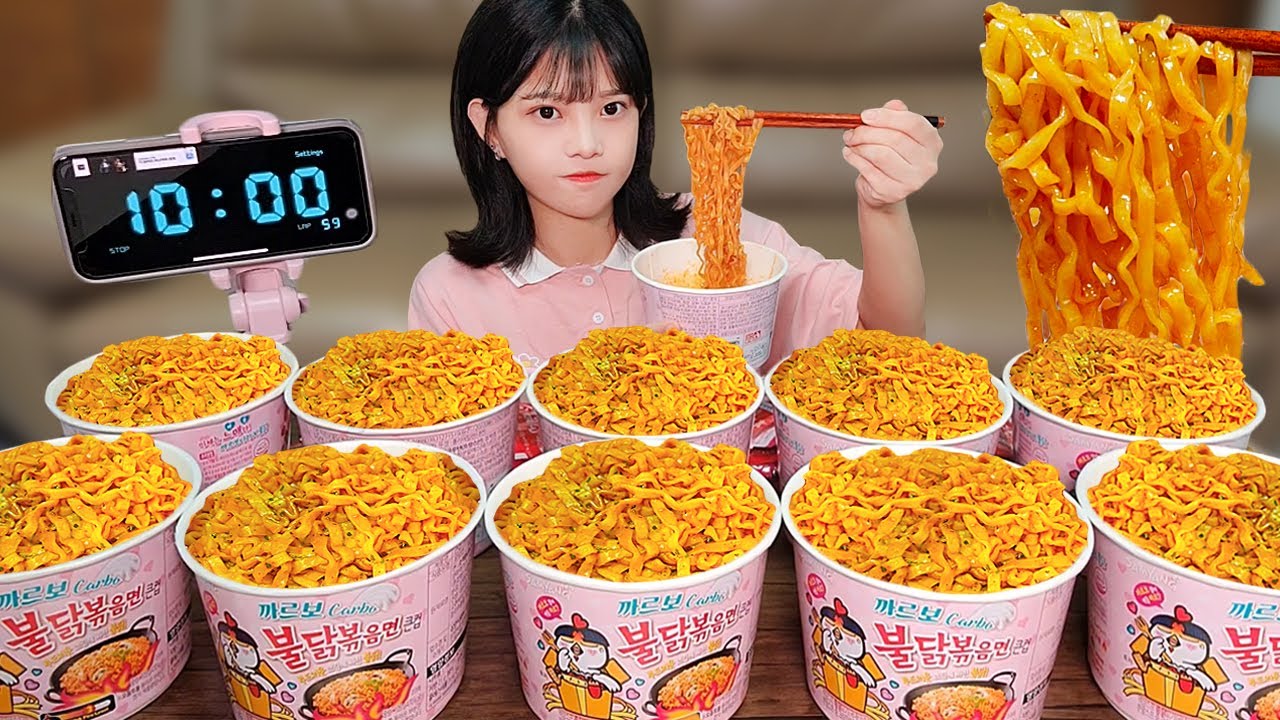 Съешьте 10 жареных лапш Булдак! Какой рекорд!🔥chicken flavor ramen(spicy ramen) mukbang eating show🔥