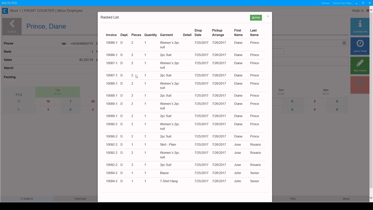Customer Action Screen | Enlite POS | Dry Cleaning POS
