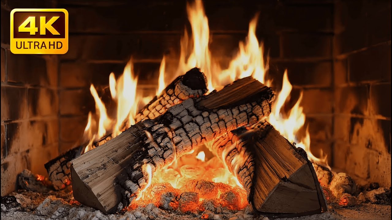 🔥 Cozy 4K Brick Fireplace Evenings (10 Hours) – Burning Logs & Soft Crackling Sounds