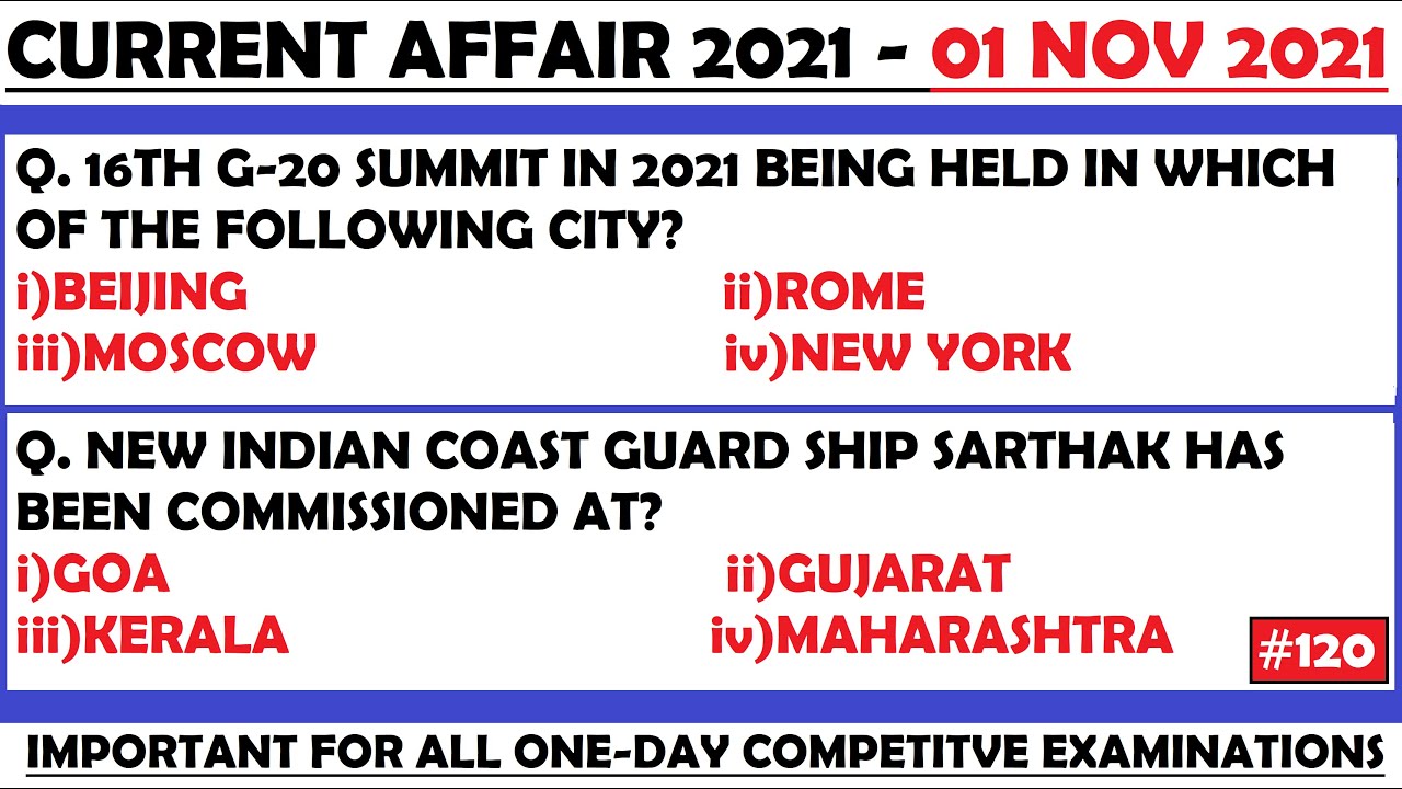 01 Nov 2021 Current Affairs Questions | India & World Current Affairs | Current Affairs 2021 Nov |