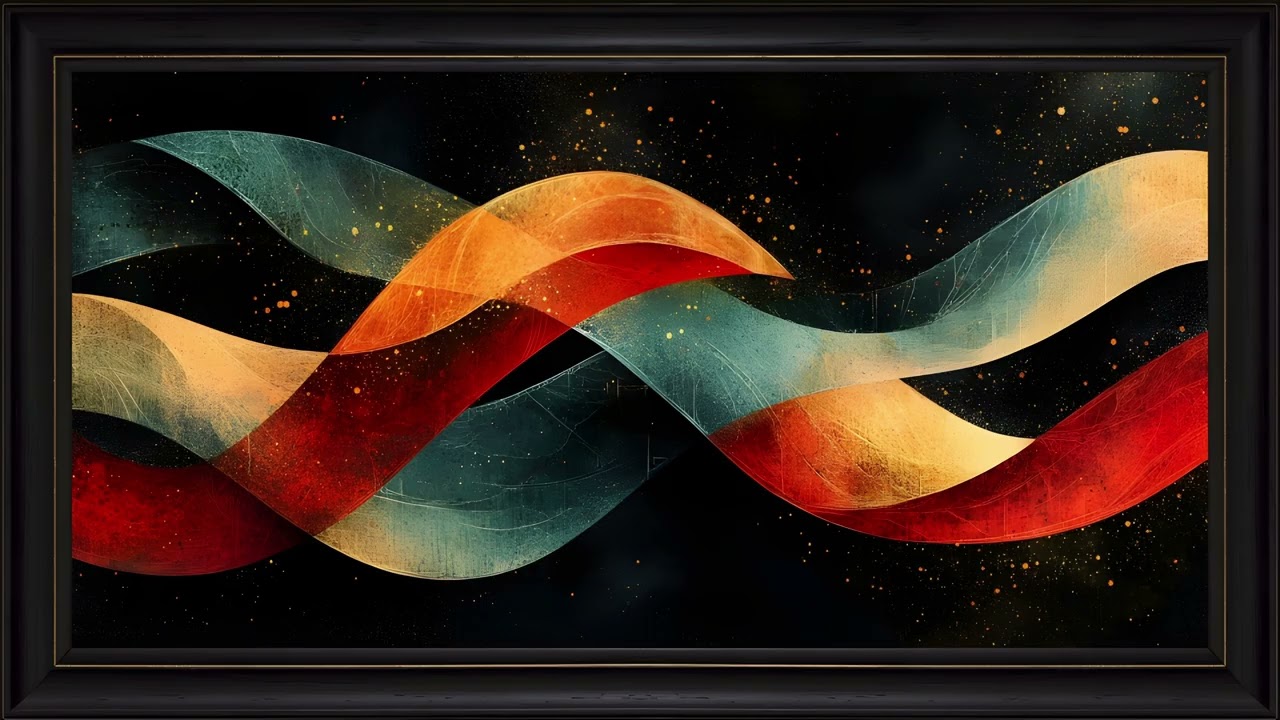 Dynamic Waves Modern Abstract Wallpaper: Black Framed 4K TV Art Screensaver