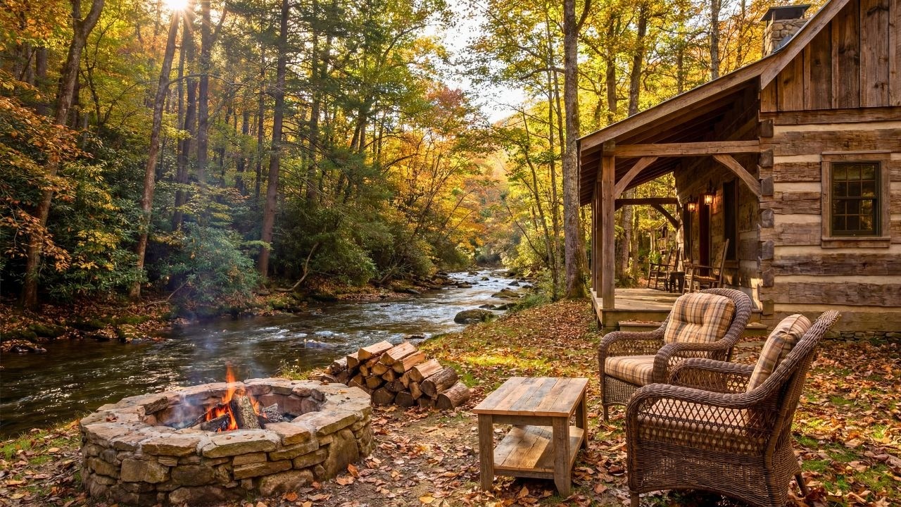 Serene Riverside Cozy Cabin Escape 🌿🔥 Relaxing Birds & Campfire for Peaceful Moments