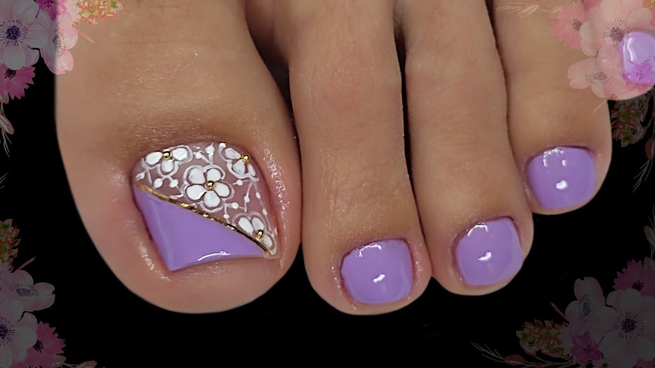 UÑAS DECORADAS para PIES | DISEÑO HERMOSO CON 🌺 🌺💅🦶