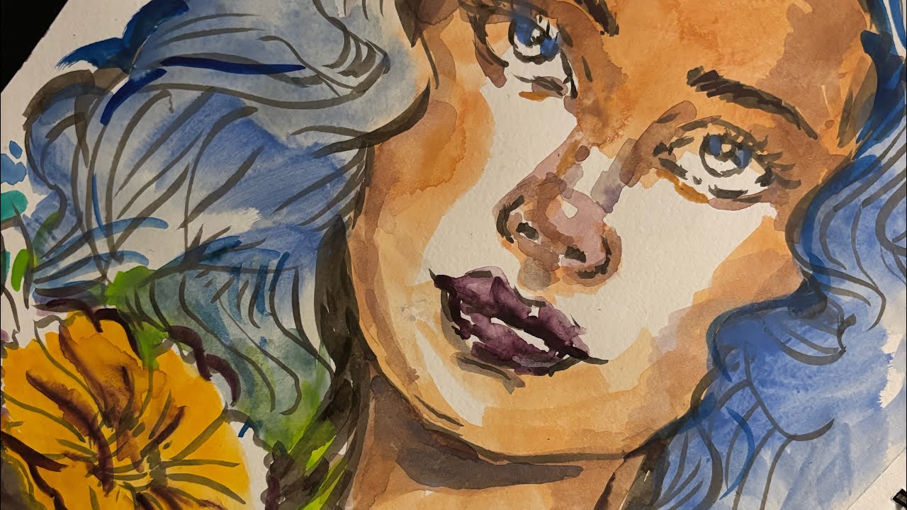 ⭐️￼ Real time INK PORTRAIT /wash over sketch ￼ + unedited color mishaps 🤣￼￼￼￼￼