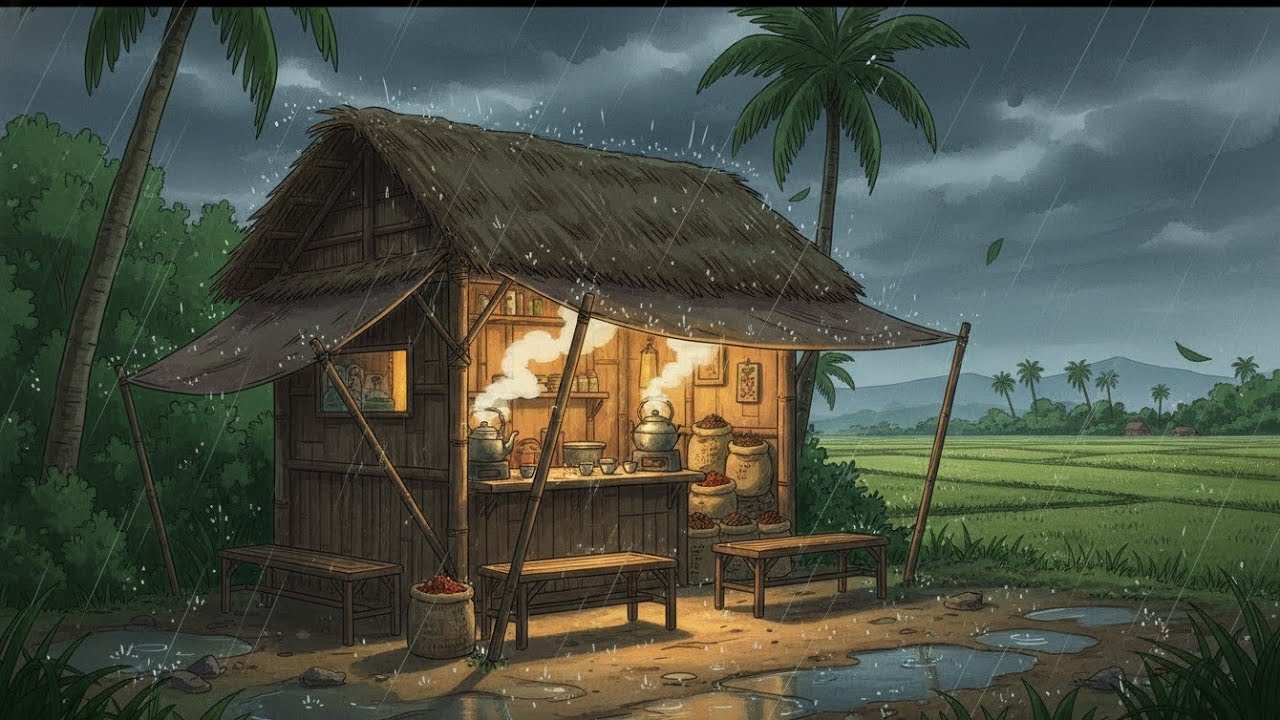 Heavy Rainy day in village  || 1980s village in rain gibhli style asmr🌩️🌧️💧⛈️