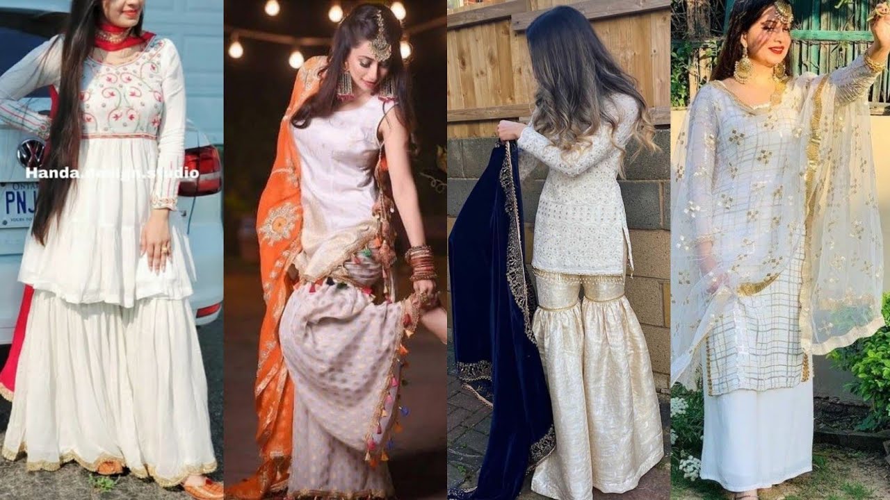 Trendy Different White #Sharara #Suit Combination Design Dress Ideas| White Palazzo Suit/Garara #19