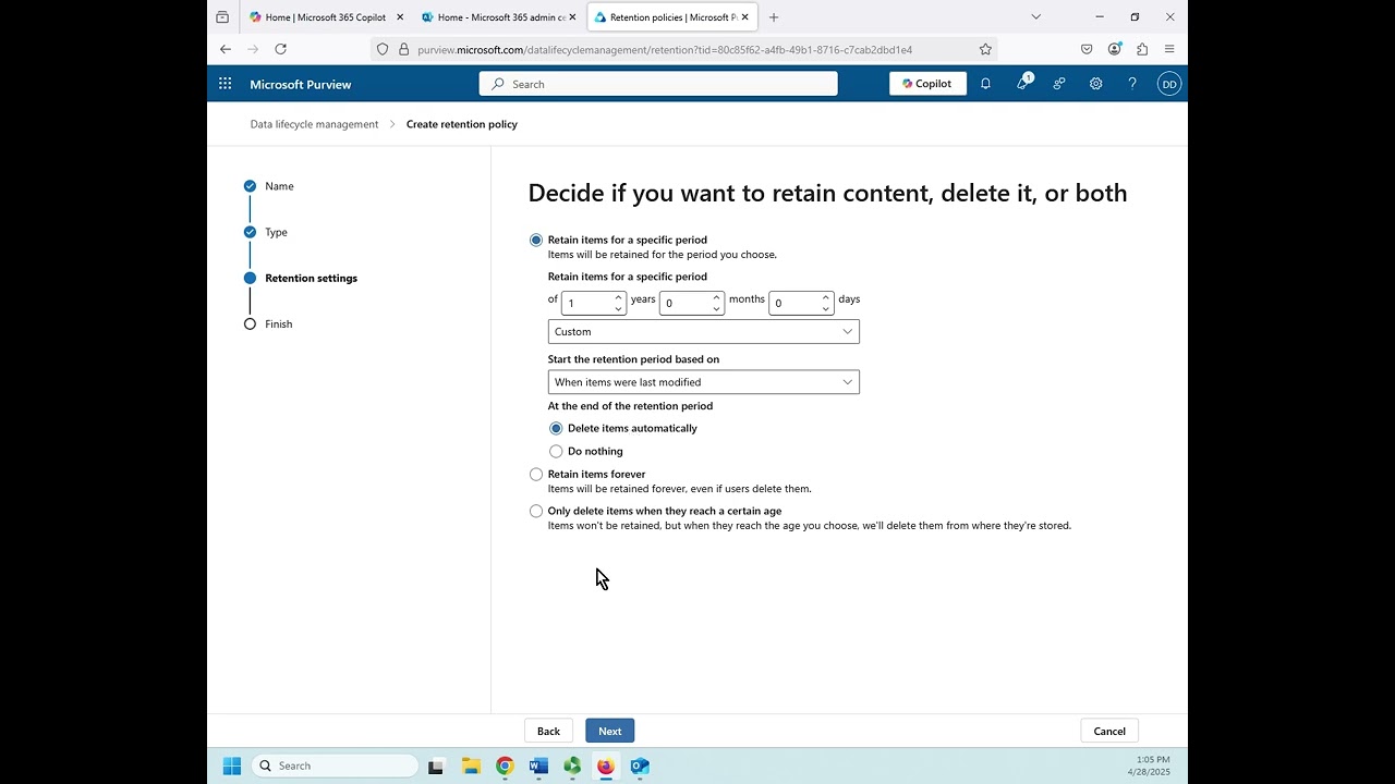 Политики хранения в Microsoft 365