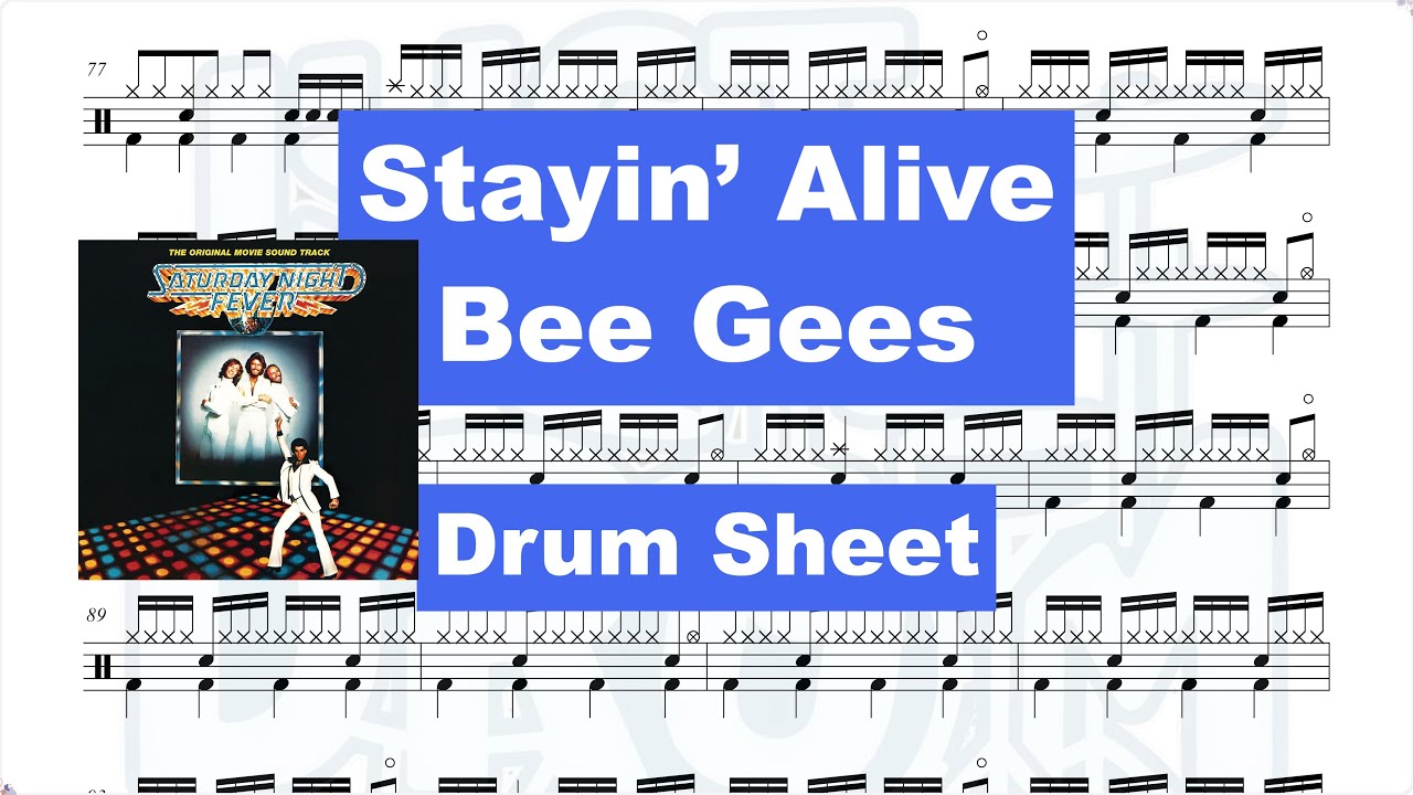 Bee Gees – Stayin’ Alive | Animated Drum Sheet (Disco Groove Drum Cover)