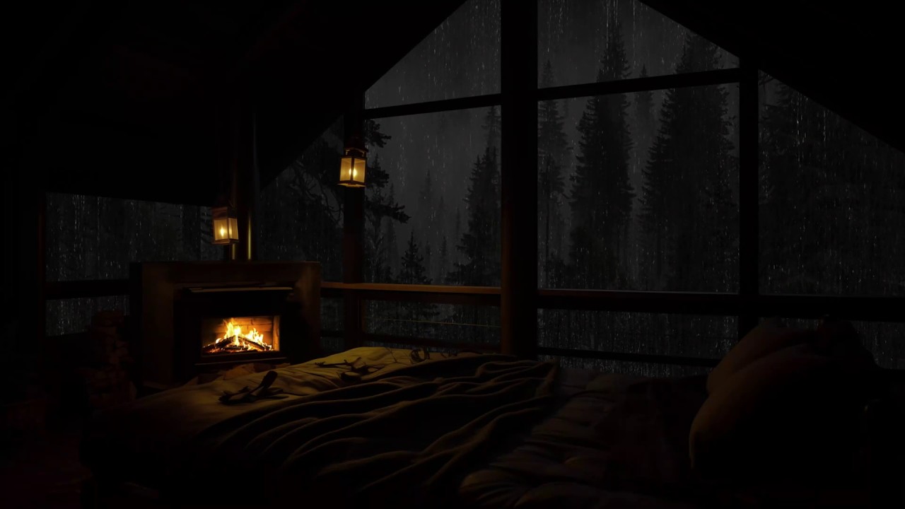 Attico nella Foresta Pluviale sotto la Pioggia 🔥🌧️ Suoni Rilassanti per una Notte Serena