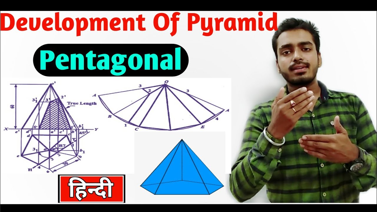 Development of Pentagonal Pyramid in (पेंटागोनल पिरामिड) ~ how to draw development of pyramid हिंदी