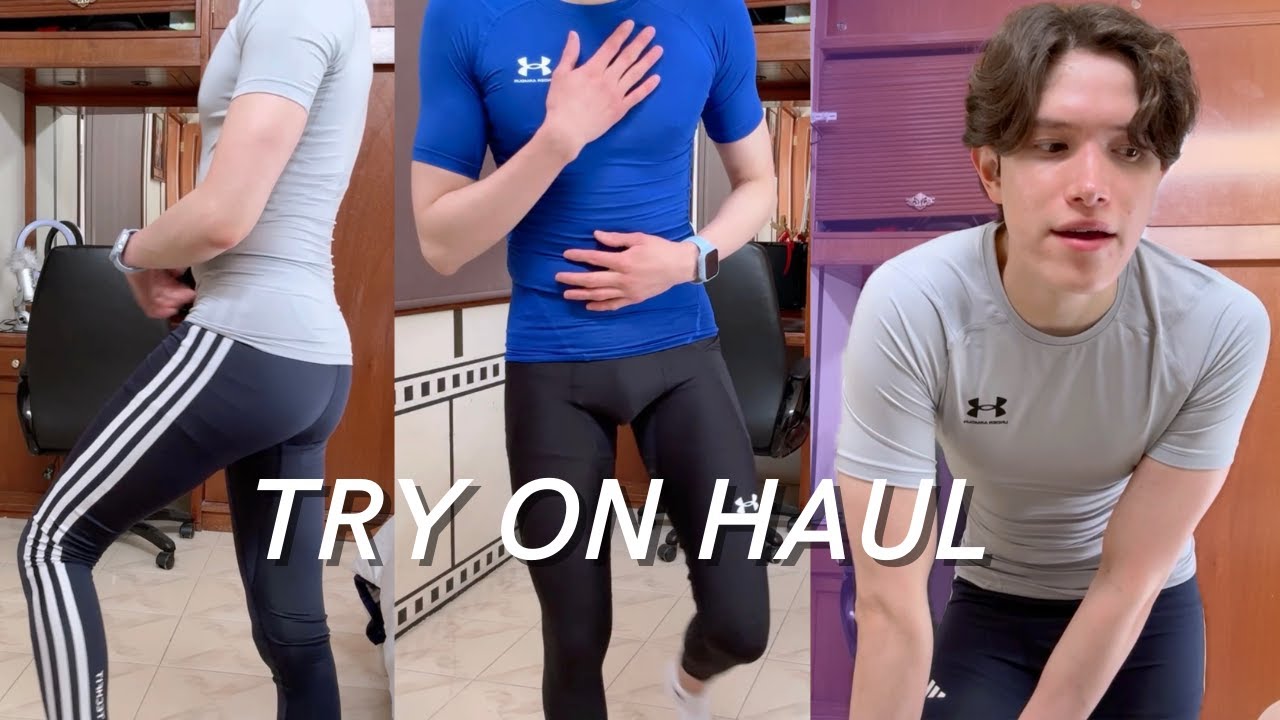 Try On Haul Men's Compression Pants/Tights and Shirts UnderArmour Adidas (Skinny Guy 🥲) [Reuploaded]