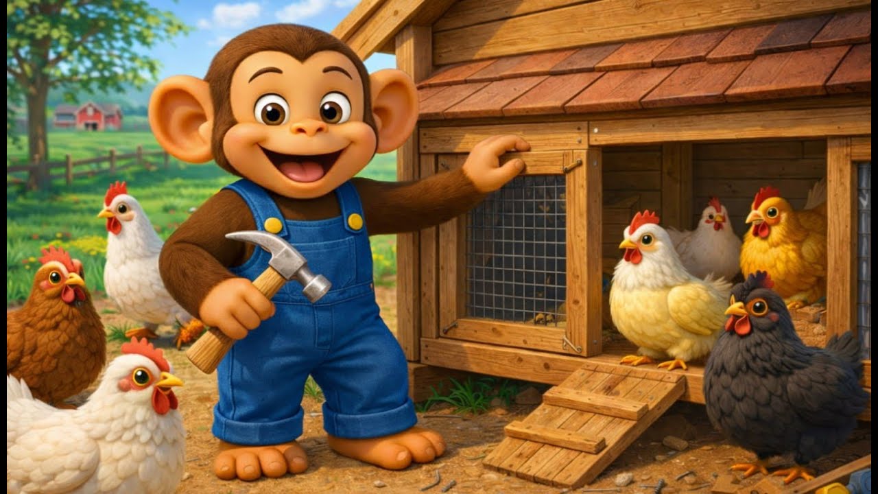 Monkey Farmers Transport Chickens to the Farm...Building New Chicken Coops