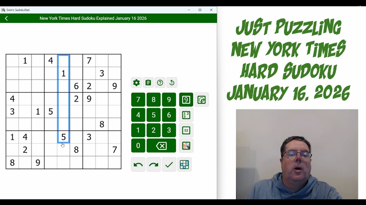 New York Times Hard Sudoku January 16 2026