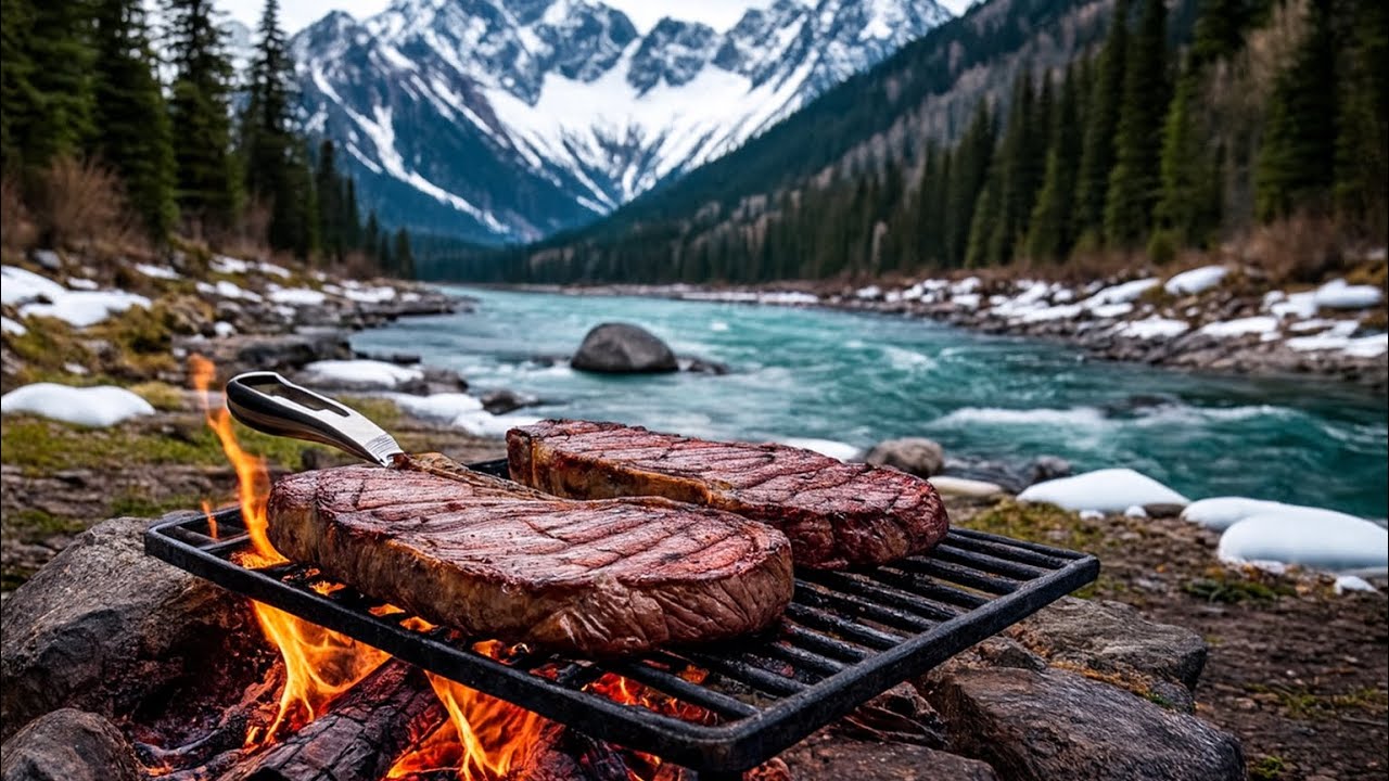 Mountain River Steak Grill &ndash; Cooking Ribeye Over Open Fire #steak 