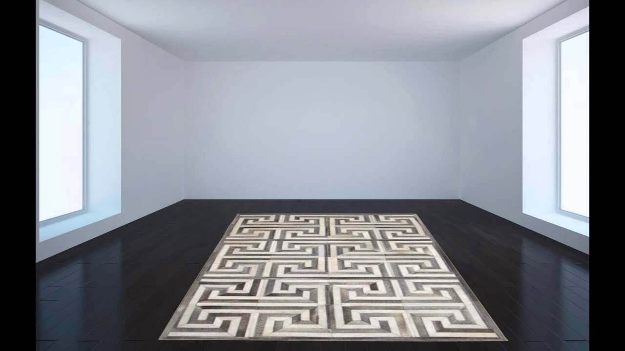 Geometric Grey Patchwork Cowhide Area Rug - POSH RUG
