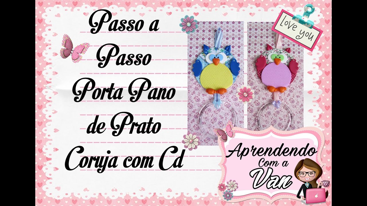 (DIY) PORTA PANO DE PRATO CORUJA COM CD (Reciclagem) Especial Dia das Mães #14