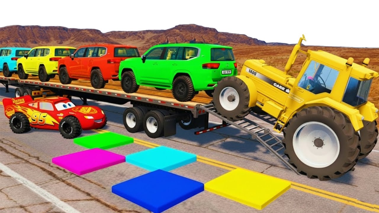 Flatbed Truck Mcqueen | Transportation with Truck - Pothole vs Car #2 - BeamNG.Drive