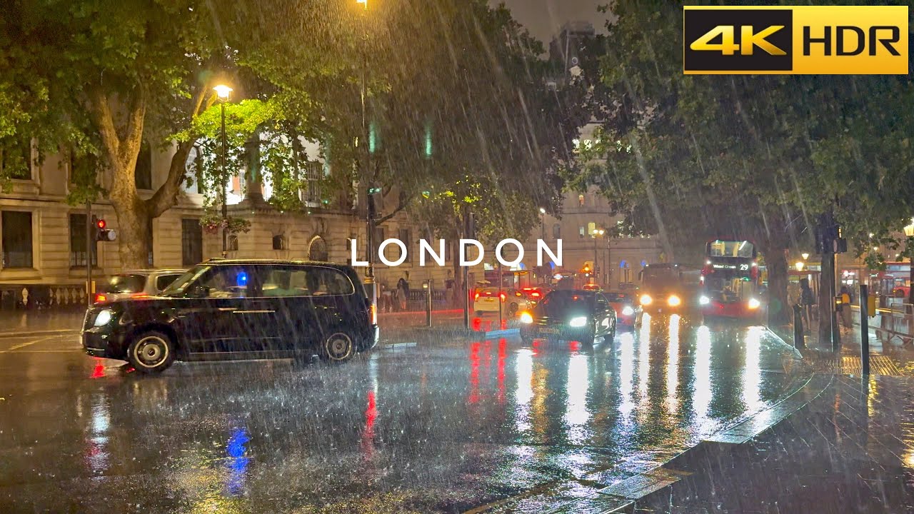 London Heavy Rain Walk - Summer 2024 ☔️ Walking the Wet Street of West End [4K HDR]