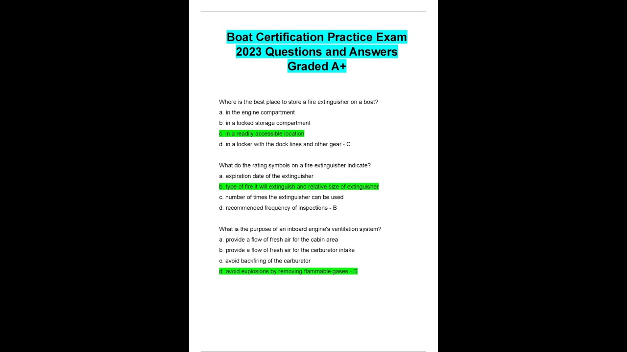 Boat Certification Practice Exam 2023 Questions and Answers Graded A+